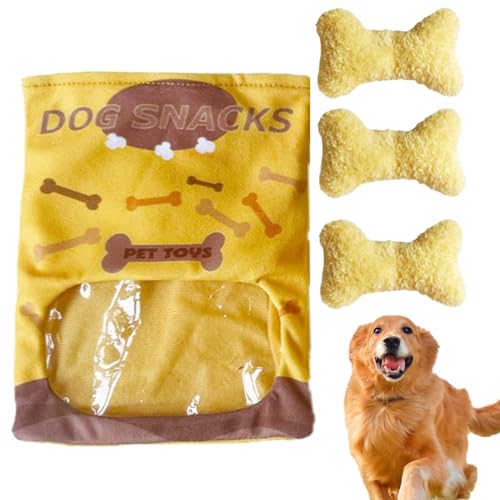 Duroecsain Crinkle Quietschende Hundeknochenspielzeug, knochenförmige Haustierspielzeug | Weiche Plüsch -Snuse -Snacks -Tasche Stoffed Bone Hundespielzeug - Crinkle Lustige interaktive Kau von Duroecsain