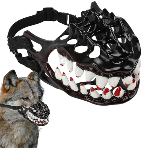 Duroecsain Gruseliger Hundemaulkorb mit Zähnen Halloween,Gruseliger Hundemaulkorb mit Zähnen | Gruseliger Maulkorb für Hunde mit großen Zähnen - -Hundemaulkorb, urkomischer Hundemaulkorb, verstellbar von Duroecsain
