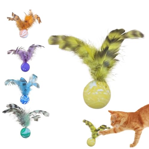 Duroecsain Haustier Bounce Ball, Fuzzy -Bälle für Katzen,Feathers Design 5 Stück interaktiver Hüpfball - Buntes Kätzchen -Zahnenspielzeug für Innenräume, Zuhause von Duroecsain