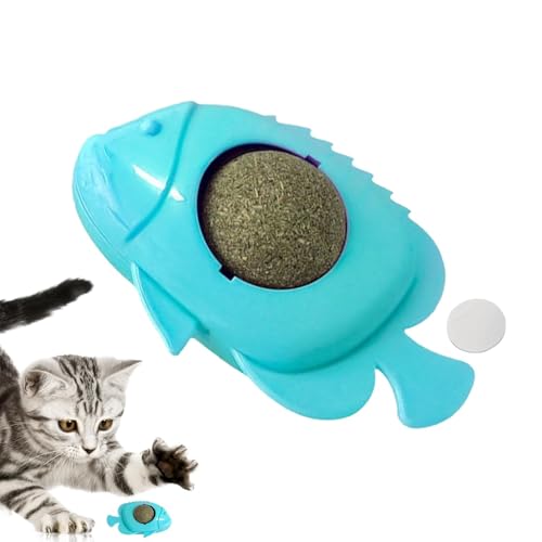 Duroecsain Katzen-Nip-Bälle,Katzen-Nip-Bälle,360° drehbare Katzenminze-Rollerballwand zum Reinigen der Zähne | Fischförmige süße, gesunde, natürliche Katzen-Wandleckereien für Bett, Sofa, Tür, Wand, von Duroecsain