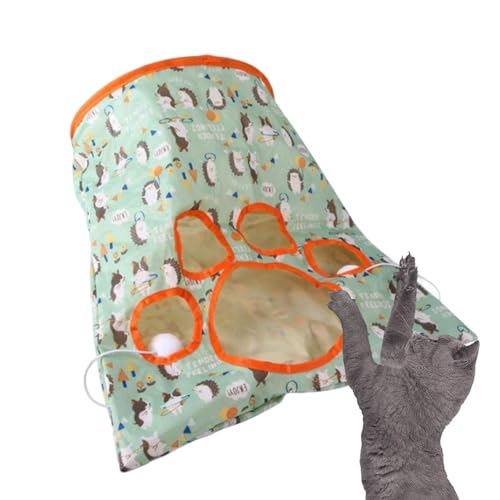 Duroecsain Katzen-Tunnel-Taschenspielzeug,Katzen-Crinkle-Tasche - Selbstinteraktives Katzenspielzeug,Entzückende Pfoten-Design, robuste, kreative, zusammenklappbare Katzen-Knistertasche mit Plüschball von Duroecsain