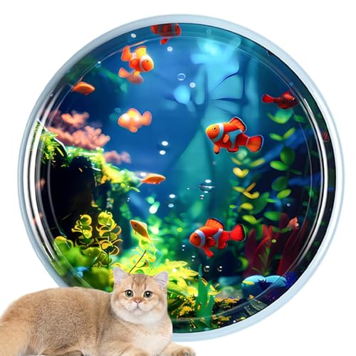 Duroecsain Katzen-Wasserspielmatte, sensorische Wasserspielmatte für Katzen | Cool Comfort aufblasbare Wassermatte | Katzenspielzeug für gelangweilte Hauskatzen, Haustier-Spielmatte mit Fisch, von Duroecsain