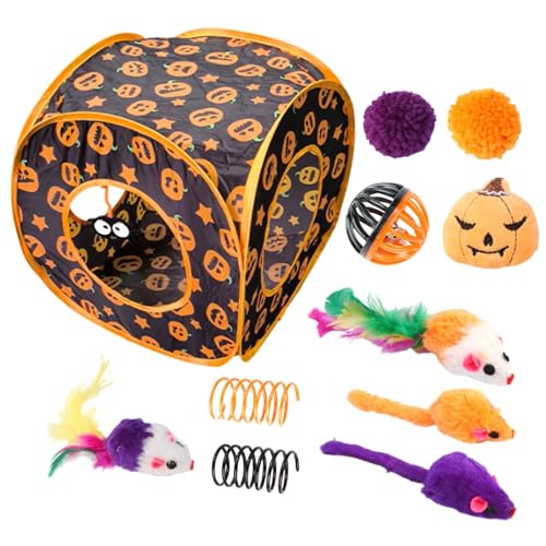 Duroecsain Katzenspielzeug für Kätzchen, Katzenspielzeugpaket,Katzenspielzeug-Set mit Katzenminze für Halloween | Interaktives Kätzchenspielzeug mit Federn, Versteckspiel für Katzen, Welpen, Kätzchen von Duroecsain