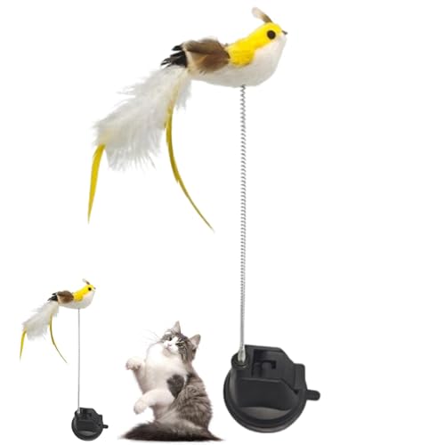 Duroecsain Katzenspielzeug für Katzen – Spielzeug mit Vibrator aus Vogelfedern mit Saugnapf | interaktives Katzenspielzeug für Familie, Freunde, Kollegen, Mitbewohner von Duroecsain