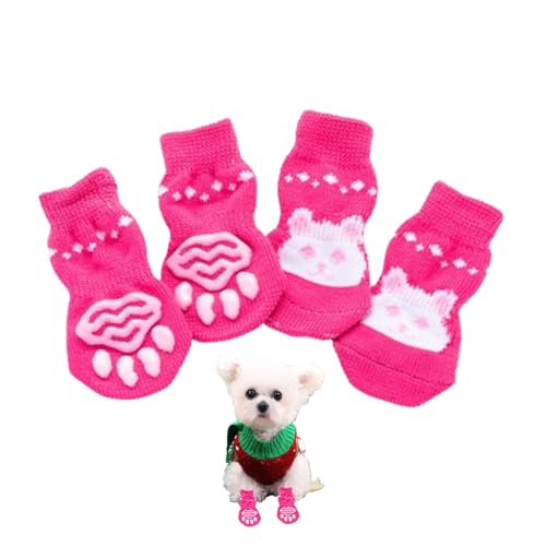 Duroecsain Süße Hundesocken, rutschfeste Hundesocken,Warmer Pfotenschutz mit Tiermustern - Verschleißfeste Katzensocken, weiche Haustiersocken für drinnen und draußen von Duroecsain