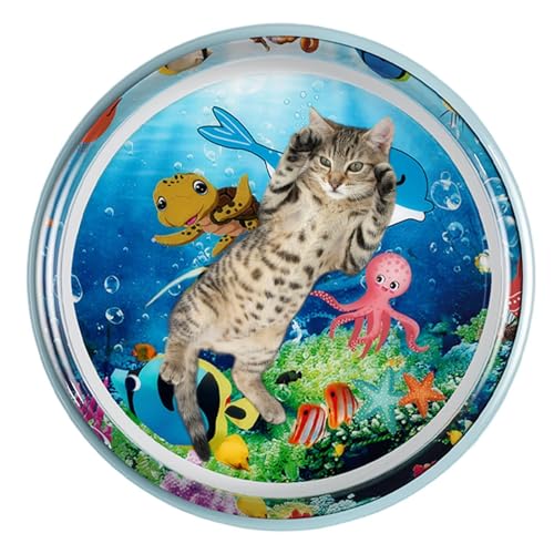 Duroecsain Wasser-Sensor-Spielmatte für Katzen,Katzen-Wasserspielmatte - Cool Comfort aufblasbare Wassermatte,Katzenspielzeug für gelangweilte Hauskatzen, Haustier-Spielmatte mit Fisch, interaktives von Duroecsain