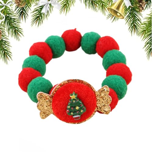 Duroecsain Weihnachts-Hundehalsband, Weihnachtshalsbänder für Hunde | Niedliches Schleife-Plüschball-Ferien-Katzenhalsband | Verstellbare Haustier-Halskette, Zubehör, Bunte Hunde-Outfit-Dekorationen, von Duroecsain