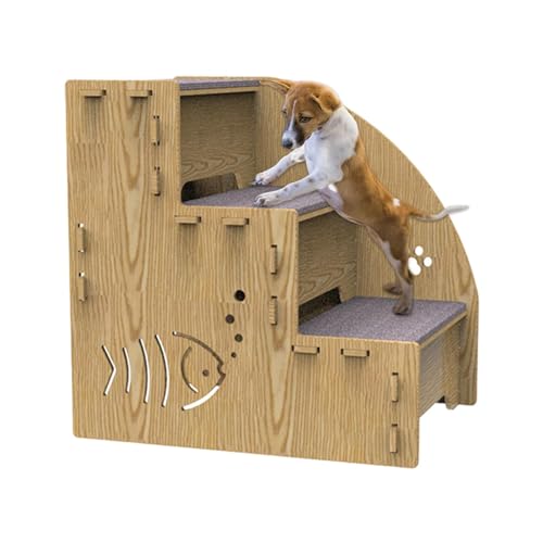 Hundetreppe mit 3 Stufen aus Holz, Leiter für Haustiere, rutschfeste Hundetreppe, zum Aufsteigen von Sofa und Bett von Duroecsain