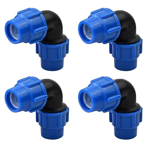 4 Stück Pe Rohr Verschraubung, 25mm Pe Kunststoff Winkelverbinder, Schnellkupplung Armaturen, Winkelverschraubung Wasser Rohr Adapter, Quick Connect Elbow, für Innen- und Außeninstallationen, Blau von Duronge