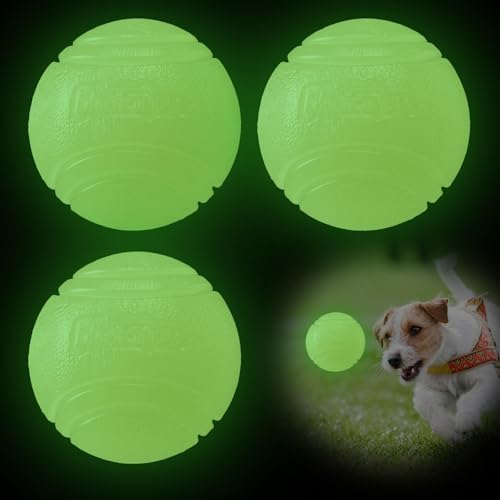 Duronge 3 Stück Glow In The Dark Hundeball, 6cm Unzerstörbarer Hundeball Spielzeug, Bounce Hundebälle aus Naturkautschuk, Leuchtball, Hund Interaktive Hund Ball für Kleine, Mittlere und Große Hunde von Duronge