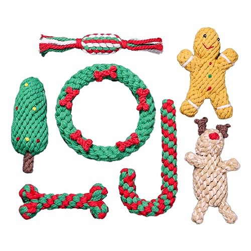 Durratou 7-teiliges Set für Weihnachten, Baumwollseil für Haustiere, Reinigung der Zähne, Seil für Hunde, Kausbildung, Weihnachten von Durratou