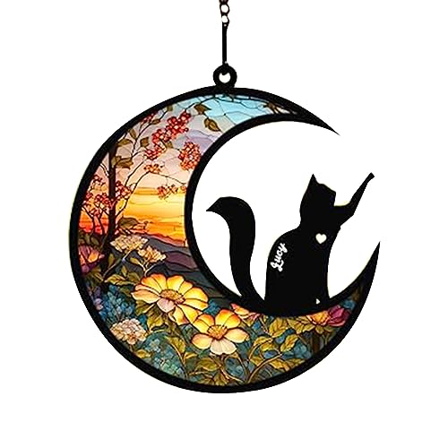 Durratou Suncatcher Gedenkstätte für Katzen, personalisierbar mit Namen, Datum und Rasse der Katze, Suncatcher für Haustiertrauer, aus farbigem Acryl, einfach zu bedienen mit Licht von Durratou