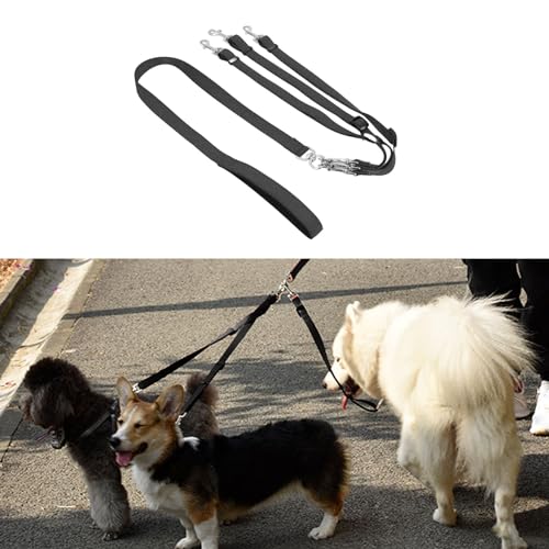 3-Hundeleine, 3-Wege-Hundeleine, Mehrzweck-Hundeleine aus verdicktem Nylon, abnehmbare, verstellbare Nylon-Hundekupplungsleine mit gepolstertem Griff für das Gehtraining (Schwarz) von Dussdote