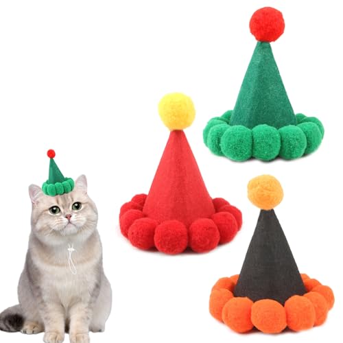 Duuclume 3-teiliges Haustier-Geburtstagshut-Set, Partyhut für Haustiere, Party-Dekoration, Katze, Kätzchen, Kopfband, Kegelhut, Charms, Pflegezubehör für Jungen und Mädchen von Duuclume