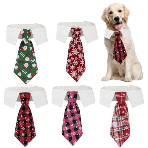 Duuclume 5 Stück Weihnachts-Hunde-Krawatte, verstellbar, Weihnachtsmann-Schneeflocken-Muster, Haustier-Krawattenhalsband mit Touch-Verschluss für Hunde, Haustiere, Hochzeiten, Partys (groß) von Duuclume