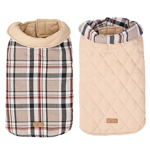 Duuclume Dog Plaid Coat, wendbar, Hundemantel für kaltes Wetter, Winter, im Freien, mit Klettverschluss, Wärmespeicherung und wasserdicht, für kleine bis große Hunde (Beige/M) von Duuclume