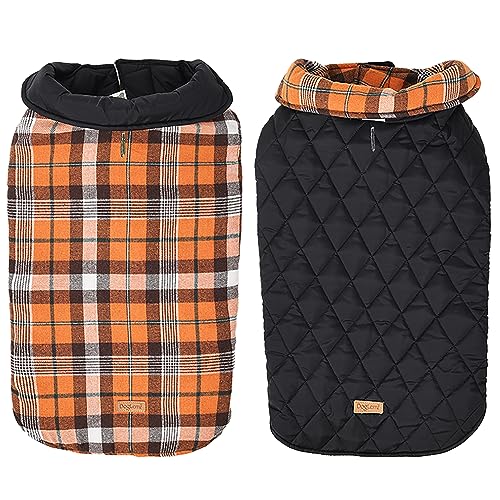 Duuclume Dog Plaid Coat, wendbar, Hundemantel für kaltes Wetter, Winter, im Freien, mit Klettverschluss, zur Erhaltung der Wärme und wasserdicht, für kleine bis große Hunde (Orange/XS) von Duuclume