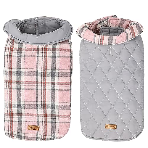 Duuclume Dog Plaid Coat, wendbar, Hundemantel für kaltes Wetter, Winter, im Freien, verstellbare Jacken, Klettverschluss, Wärmespeicherung und wasserdicht, für kleine bis große Hunde (Pink/2XL) von Duuclume