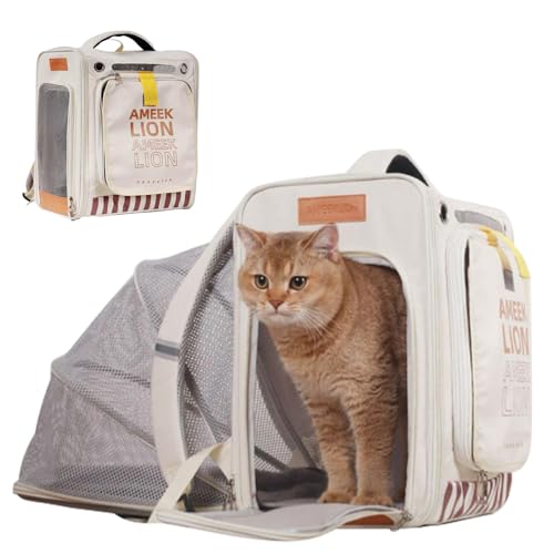 Duuclume Erweiterbarer Haustier-Tragerucksack, atmungsaktive Haustier-Reisetasche mit Netzfenster für kleine Hunde, Katzen, Welpen, zusammenklappbare und weiche Katzen-Reisetasche für Outdoor-Reisen, von Duuclume