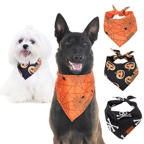 Duuclume Halloween-Halstücher für Haustiere, dreieckig, wendbar, waschbar, verstellbar, für Hunde und Katzen, Größe L, 3 Stück von Duuclume