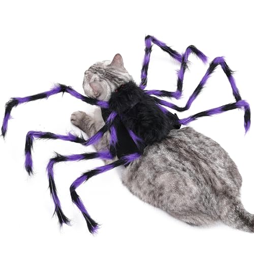 Duuclume Halloween-Spinnenkostüm für Haustiere, pelziges Riesenspinnen-Kostüm für Halloween-Party-Dekoration, Haustier-Urlaubskleidung, Cosplay für Hunde und Katze, Welpenverkleidungszubehör von Duuclume