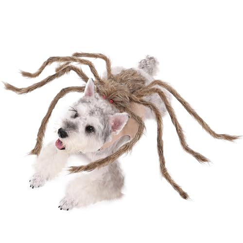 Duuclume Haustier-Halloween-Spinnenkostüm, pelziges Riesenspinnen-Kostüm für Halloween-Party-Dekoration, Haustier-Urlaubskleidung, Cosplay für Hunde und Katze, Welpenverkleidungszubehör (Braun, L) von Duuclume