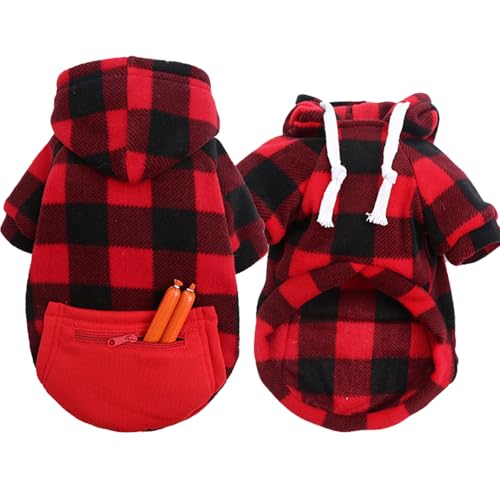 Duuclume Hunde-Kapuzenpullover für kleine, mittelgroße und große Hunde, kariert, warm und weich, für kaltes Wetter, Welpen-Hundekleidung mit Tasche (Rot, XL) von Duuclume