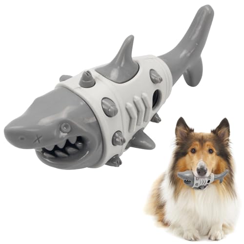 Duuclume Hunde-Puzzle-Spielzeug, langlebiges TPR-Kauspielzeug für die Zahnreinigung, interaktives Hundespielzeug für Leckerli-Dosierung, Haifischmuster, Grau von Duuclume