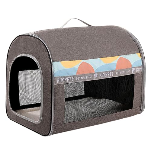 Duuclume Hunde-Reisekiste, Tragbare Faltbare Hundehütte Indoor mit strapazierfähigen Netzfenstern, Weiche Bequeme Hundehütte Bett Matte mit Kissen für Kleine Mittlere Große Hunde Katzen (Gelb, XL) von Duuclume