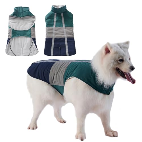 Duuclume Hunde-Wintermantel für alle Rassen, dicke, warme Fleece-Hundeweste für kaltes Wetter, verstellbare Outdoor-Hundejacke mit Rollkragen und doppeltem Reflexstreifen auf der Rückseite (Blau und von Duuclume