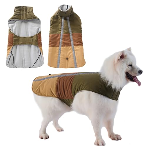 Duuclume Hunde-Wintermantel für alle Rassen, dicke, warme Fleece-Hundeweste für kaltes Wetter, verstellbare Outdoor-Hundejacke mit Rollkragen und doppeltem Reflexstreifen auf der Rückseite (Grün und von Duuclume