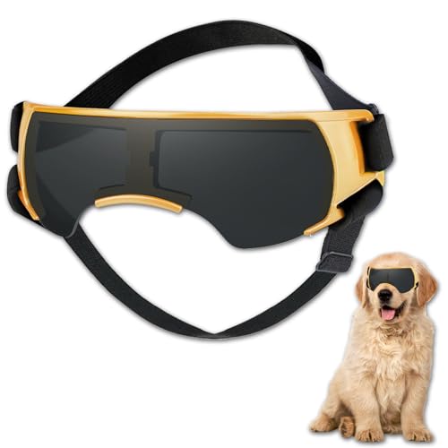 Duuclume Hundebrille, Hundesonnenbrille, UV-Schutz für kleine bis mittelgroße Rassen, winddicht, beschlagfrei, Haustierbrille mit verstellbarem Riemen, für Outdoor-Reisen, Reiten (Gelb) von Duuclume