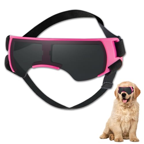 Duuclume Hundebrille, Hundesonnenbrille, UV-Schutz für kleine bis mittelgroße Rassen, winddicht, beschlagfrei, Haustierbrille mit verstellbarem Riemen, für Outdoor-Reisen, Reiten (Rosa) von Duuclume