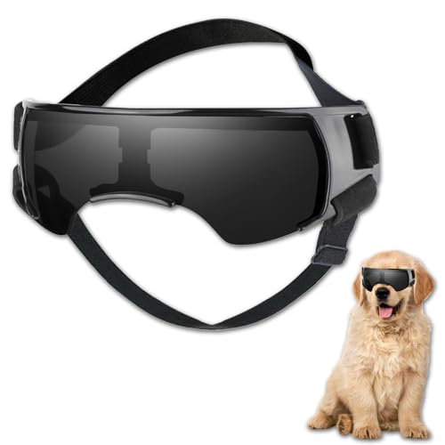 Duuclume Hundebrille, Hundesonnenbrille, UV-Schutz für kleine bis mittelgroße Rassen, winddicht, beschlagfrei, Haustierbrille mit verstellbarem Riemen, für Outdoor-Reisen, Reiten (Schwarz) von Duuclume