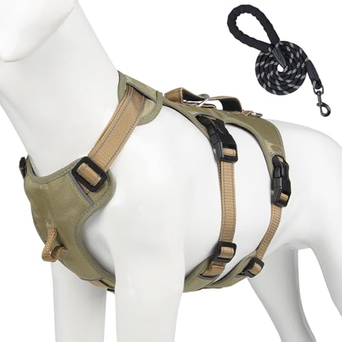 Duuclume Hundegeschirr, kein Ziehen, Hundegeschirr mit Leine, reflektierende Haustier-Oxford-Weste mit 2 Leinenclips und Griff, verstellbares Geschirr für Spaziergänge im Freien (Braun, L) von Duuclume