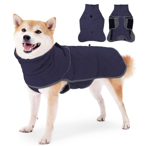 Duuclume Hundemantel für kaltes Wetter, verdickte, wasserdichte Hunde-Winterjacke mit verstellbarem Rollkragen und Beingurt für kleine, mittelgroße und extra große Hunde (Blau, Größe 2XL) von Duuclume