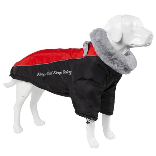 Duuclume Hundemantel für kaltes Wetter, wasserdicht, winddicht, warme Jacke mit Reißverschluss, zweibeiniger, warmer Schneeanzug mit Fellkragen für kleine, mittelgroße und große Hunde (Schwarz, XL) von Duuclume