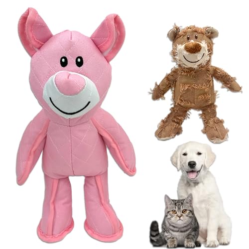 Duuclume Hundespielzeug, unzerstörbar, quietschend, interaktiv, mächtiger Bär, niedlicher Teddybär, Hundespielzeug für kleine, mittelgroße und große Hunde (rosa, groß + hellbraun, klein), 2 Stück von Duuclume