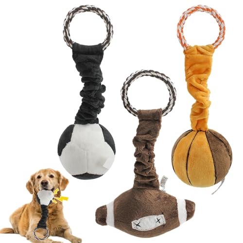 Duuclume Interaktives Quietschendes Hundespielzeug Plüschball 3-teiliges einziehbares Tauziehen Hundekauspielzeug mit Bungee-Griff, langes Hundespielzeug für Welpen, kleine, mittelgroße und große von Duuclume