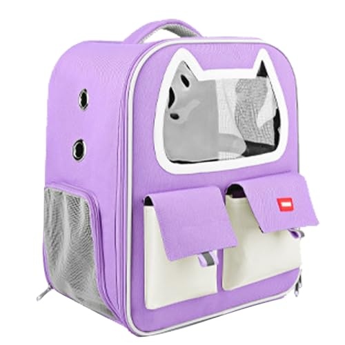 Duuclume Katzentragerrucksack, großer Haustier-Rucksack mit Aufbewahrungstasche für kleine Hunde, Katzen, Welpen, Kätzchen, belüftetes Netzgewebe, vorne mit transparentem PVC, für Reisen, Wandern, von Duuclume