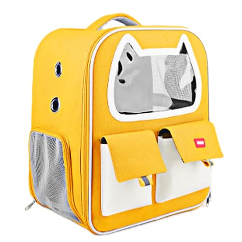 Duuclume Katzentragerrucksack, großer Haustier-Rucksack mit Aufbewahrungstasche für kleine Hunde, Katzen, Welpen, Kätzchen, belüftetes Netzgewebe, vorne mit transparentem PVC, für Reisen, Wandern, von Duuclume