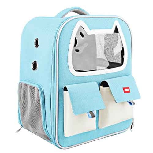 Duuclume Katzentragerrucksack, großer Haustier-Rucksack mit Aufbewahrungstasche für kleine Hunde, Katzen, Welpen, Kätzchen, belüftetes Netzgewebe, vorne mit transparentem PVC, für Reisen, Wandern, von Duuclume