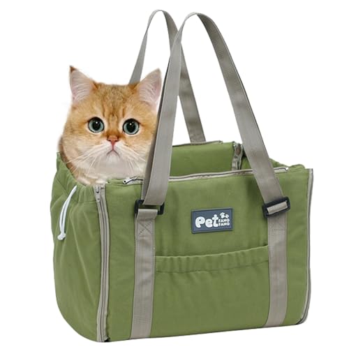 Duuclume Kleine Hundetragetasche mit Taschen, faltbare tragbare Hundetasche mit verstellbarem Gurt und Kordelzug für Welpen, Katzen, Kleintiere, Einkaufen, Reisen (grün) von Duuclume