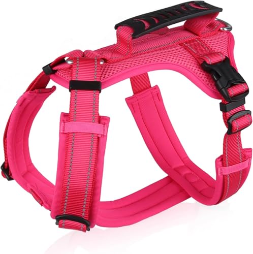 Duuclume No-Pull Hundegeschirr, ausbruchsicher, reflektierend, Hundegeschirr mit Griff, bequeme Hundeweste mit gepolstertem Stoff, verstellbare Geschirre für Gehen, Laufen, Training, Outdoor (Rosa, M) von Duuclume