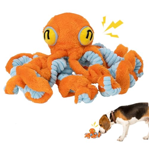 Duuclume Octopus Hundespielzeug für große Hunde, 50,8 cm groß, quietschendes Plüsch-Hundespielzeug mit weichem Stoff für aggressive Kauer, interaktives Hundespielzeug zum Tauziehen (Orange) von Duuclume