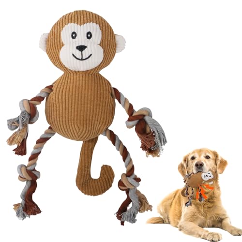 Duuclume Pet Rope Chew Toy, Interactive Tug of War Dog Toys, Cute Squeaky Toy for Puppy Small Medium Large Dogs, Durable Dog Plush Animal Toy with Ropes Monkey von Duuclume