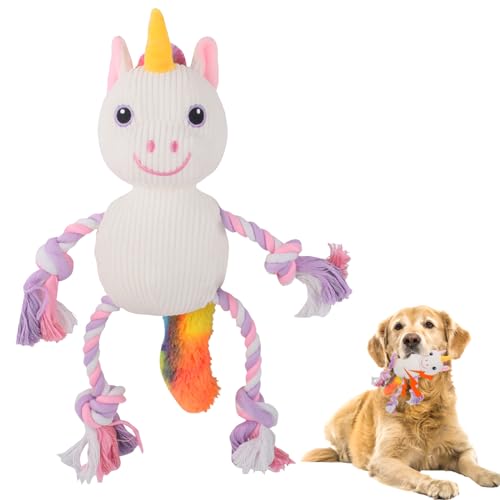 Duuclume Pet Rope Chew Toy, Interactive Tug of War Dog Toys, Cute Squeaky Toy for Puppy Small Medium Large Dogs, Durable Dog Plush Animal Toy with Ropes Unicorn von Duuclume