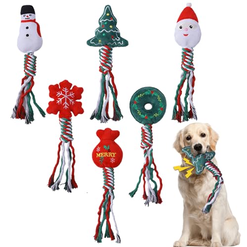 Duuclume Quietschendes Hundespielzeug aus Plüsch, Kauspielzeug für Zahnreinigung, interaktiver Weihnachtsmann, Schneemänner, Schneeflocke, Kranz und Bäume, Haustiergeschenke für kleine, mittelgroße von Duuclume