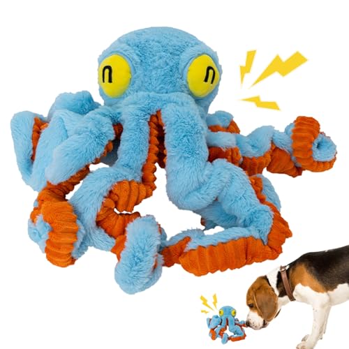 Duuclume Quietschendes Hundespielzeug für große Hunde, Plüsch-gefüllte, interaktive Tiere, Kauspielzeug mit weichem Stoff für aggressive Kauer, um sie zu beschäftigen (blauer Oktopus) von Duuclume