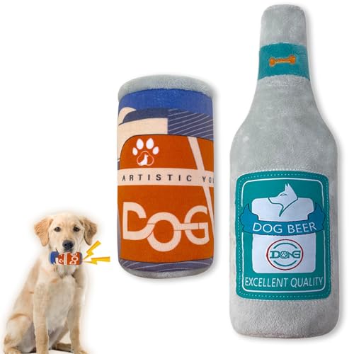 Duuclume Quietschendes Plüschspielzeug-Set für Hunde, lustiges Kauspielzeug für Hunde, Bier-Weinflaschenform, interaktives Wasserflasche, quietschendes Spielzeug, Welpen, Geburtstagsgeschenk für von Duuclume